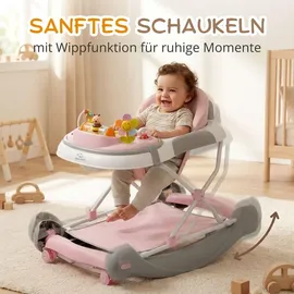 Bronea BRONEA® 4-in-1 Gehfrei Baby Lauflernwagen Schaukel Lauflernhilfe Babywalker mit Schaukelfunktion, Licht | Musik | Höhenverstellbar | Klappbar - Rosa - Rosa