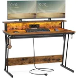VASAGLE Schreibtisch, mit Steckdosenleiste, 60 x 120 x 76 cm, vintagebraun