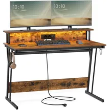 VASAGLE Schreibtisch mit Steckdosenleiste 60 x 120 x 76 cm vintagebraun