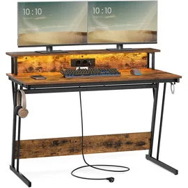 VASAGLE Schreibtisch mit Steckdosenleiste 60 x 120 x 76 cm vintagebraun