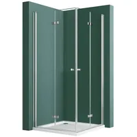 Hopibath Eckdusche 90x80 80x80 Falttür Duschkabine 100x100 100x80 H:185cm, BxT: 80x100 cm, Sicherheitsglas, 180o Falt-Duschkabine, Eckeinstieg, Magnetverschluss, Alu-Bodenleiste silberfarben 80 cm x 185 cm x 100 cm