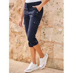 Cargohose HEINE, Damen, Gr. 42, Normalgrößen, blau (marine), 98% Baumwolle, 2% Elasthan, unifarben, 7/8-Länge, Hosen