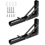 Anhoer 2 Stück Klappkonsole Schwerlast Scharniere Klappbar Winkel Regalträger Regalwinkel Klappkonsolen Klappkonsole Klappscharnier Regalhalterungen für Zuhause, Küche, Tisch, Wand(Schwarz) (14 Zoll)