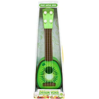Spielzeug Gitarre für Kinder – ca. 36 cm – Obstmotive: Orange, Kiwi, Melone oder Erdbeere – 4 Saiten – musikalisches Spielzeug ab 3 Jahren – Motorik fördern – mit Tragegriff im Karton (Kiwi)