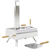 Tragbarer Holz- Oder Pellet-pizzaofen Für Den Außenbereich Mit Pizzastein, Klappbaren Beinen Und Silbernem Edelstahlkamin.