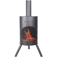 BonFeu BonTon 50 Schwarz - Terrassenofen - Feuerstelle mit Funkenschutz für entspannte Abende  - Feuersäule Outdoor - Terrassenkamin mit Grillros... - Schwarz