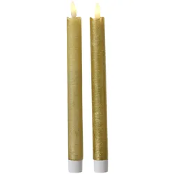 Lumineo 2 LED Kerzen mit Timerfunktion 24cm Wachs - Echtwachskerzen flackernde Flamme Kerzen batteriebetrieben Wachskerzen Stabkerzen Rustik Gold Warmweiß