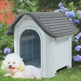 [en.casa] Hundehütte 75 x 59 x 66 cm Kunststoff Weiß/Grau