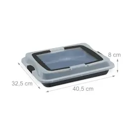 Relaxdays Backblech mit Deckel, 3in1 Kuchen Transportbox, BxT 40,5x32,5 cm, hoher Rand, Kuchenblech rechteckig, schwarz