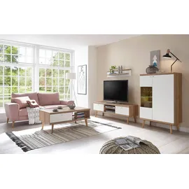 Home Affaire Wohnwand HOME AFFAIRE "Merle", braun (eiche riviera nb, weiß matt), B:260cm, Holzwerkstoff, Kastenmöbel-Sets, Wohnwand, mit besonderer Rahmenoptik