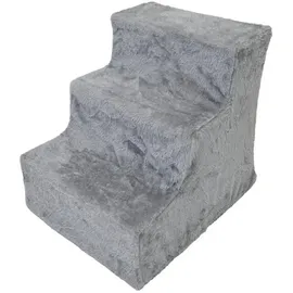 Baumarktplus Haustiertreppe 3 Stufen 46x36x35 cm 75 kg Tragkraft waschbarer Plüschbezug niedrige Stufenhöhe grau