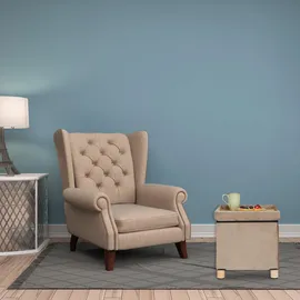 Relaxdays Samthocker mit Stauraum, Tablett im Deckel, mit Holzbeinen, eckiger Sitzhocker, HBT: 35x38x38 cm, dunkelgrau