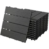 ECD Germany WPC Terrassenfliesen 30x30 cm 44er Spar Set Anthrazit geriffelt, Holzoptik, Bodenbelag mit Drainage, Terrassendielen Balkonfliesen, Klickfliesen für Terrasse Garten Balkon