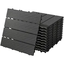 ECD Germany WPC Terrassenfliesen 30x30 cm 44er Spar Set Anthrazit geriffelt, Holzoptik, Bodenbelag mit Drainage, Terrassendielen Balkonfliesen, Klickfliesen für Terrasse Garten Balkon