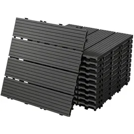 ECD Germany WPC Terrassenfliesen 30x30 cm 44er Spar Set Anthrazit geriffelt, Holzoptik, Bodenbelag mit Drainage, Terrassendielen Balkonfliesen, Klickfliesen für Terrasse Garten Balkon