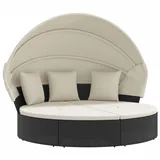 vidaXL Outdoor-Loungebett mit Dach und Kissen Schwarz Poly Rattan 2