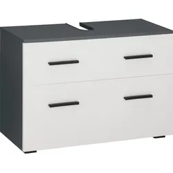 Waschbeckenunterschrank INOSIGN "Skara", grau (anthrazit, weiß), B:80cm H:55cm T:35cm, Spanplatte, Schränke, mit Klappe und Schubkasten, schwarze Griffe, Breite 80 cm, Höhe 55 cm
