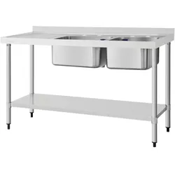 Vogue Edelstahlspüle Doppelwaschbecken Abtropffläche Links 150X60Cm