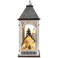 Hti-Living LED Holzlaterne mit Kirche und Figuren 8 LEDs