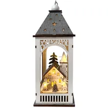 Hti-Living LED Holzlaterne mit Kirche und Figuren 8 LEDs