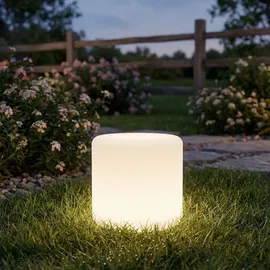 ideoon lights 2er Set LED Solar Zylindrische Tischlampe 27 x 26,5 cm wetterfest/weiß