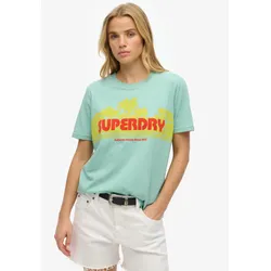 Kurzarmshirt SUPERDRY "OUTDOOR STRIPE RELAXED TEE", Damen, Gr. M, grün (sage grün marl), Single Jersey, Obermaterial: 60% Baumwolle, 40% Polyester, meliert, bedruckt, casual, relaxed fit normal, Rundhals, Kurzarm, Shirts