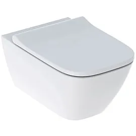 GEBERIT Smyle Square Set Wand-WC Tiefspüler, geschlossene Form, Rimfree, mit WC-Sitz, überlappender Deckel weiß