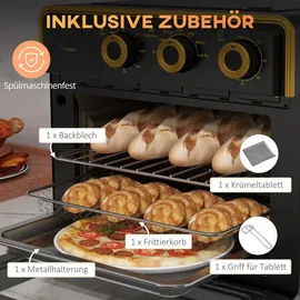 Homcom Minibackofen 20L, Pizza-Ofen mit Umluft Heißluftofen mit Backblech, Grillrost, 90-230°C, 1400 W Elektrischer Mini Ofen mit 1 Std. Timer, Frittierkorb, 60