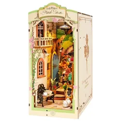 getDigital Book Nook Blumenladen, Holzbausatz, 164 Teile, batteriebetrieben beleuchtet, 19x10,8x24cm