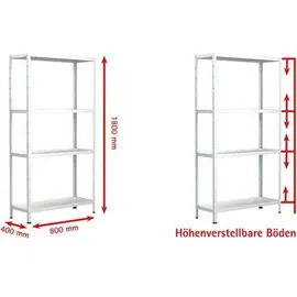 SCHULTE Regalwelt Steckregal Holz/Metall/Stahl 180x80x40 cm weiß 4 Fachböden