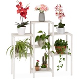 Relaxdays Pflanzenständer - Blumentreppe, Blumenregal Holz weiß, L 29.5 cm x 86.5 cm x 95 cm