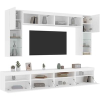 8-tlg. TV-Wohnwand mit LED-Leuchten Weiß
