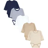 TupTam Langarmbody Baby Body 5er Set – Body Baby aus 100% Baumwolle, OEKO-TEX zertifiziert, Farbe: Streifenmix Beige Blau, Größe: 98 - 98