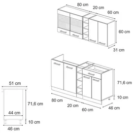 Vicco Küchenzeile R-Line 160 cm Blau-Grau/Weiß