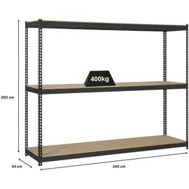 Proregal Schwerlastregal Wood Beast Three HxBxT 200 x 240 x 45 cm 3 Ebenen Fachlast 400 kg Anthrazit