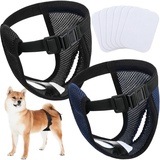 2 Pack Wiederverwendbare Hundewindeln mit 6 Hygienepad Waschbare für Hündinnen bei Monatliche Blutung Waschbare Schutzhose umweltfreundliche, Schwarz und Blau (L)