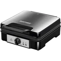 MPM MGO-36M Professioneller elektrischer Waffelbereiter, 4 Waffeln Antihaftbeschichtung Temperaturregler, 1200W, Schwarz/Argento