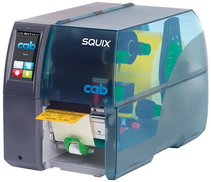 cab SQUIX 4.3 – Industrie-Etikettendrucker Ethernet (LAN), USB, RS-232 (Seriell), USB Host / 203 dpi / mit interner Trägermaterial-Aufwickler, Spendemodus, Touchscreen