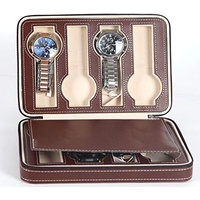 Venus Valink Uhrenbox, tragbar, 2/4/8 Fächer, PU-Leder Uhrenaufbewahrung, mit Reißverschluss, Uhrenorganizer, Uhrenbox, Armbanduhr-Display, Tablett für Reisen, Schmuck, Uhren, Sammler, coffee, 8 Grids