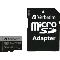 Verbatim Pro U3 R100/W90 microSDXC 256GB Kit, UHS-I U3, A2, Class 10 (47045)