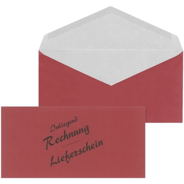 Briefhüllen DIN Lang »Lieferschein/Rechnung« 1000 Stück - rot rot, Mailmedia, 22x11 cm
