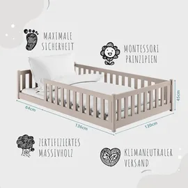Kids Collective Kinderbett Bodenbett 120x200 cm mit Rausfallschutz & Lattenrost Montessori Bett Bed Gitterbett Kinder Jugendbett Einzelbett | Kaschmir weitere Größen 80x160 | Grau