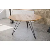 SAM Runder Esstisch 100 cm Dream, Eichenholz geölt, Esszimmertisch mit Schweizer Kante, Hairpin-Gestell Eisen Silber, massiver Holztisch, Tischplatte 26mm