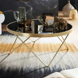 KADIMA DESIGN Couchtisch Ø 82 cm Schwarz / matt Gold Beistelltisch Metall/Glas, Tisch mit Glasplatte, Ablagetisch modern, Großer Wohnzimmertisch, Glastisch mit