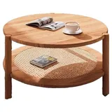 Natur24 Couchtisch Couchtisch Zola rund Kernbuche massiv und Rattan Durchmesser 80cm