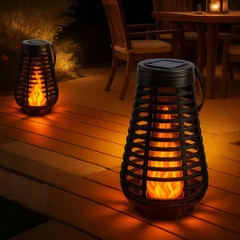 ETC Shop Solarleuchten für Außen zum stellen LED Solar Tischleuchte Hängelampe Garten LED Laterne Flammeneffekt, mit tanzendem Lichteffekt, 1x LED Akku, DxH