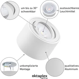 Oktaplex lighting 6er Set Alu Aufputz Spot Lile S schwenkbar inkl. LED-Module neutralweiß 4000K 230V weiß