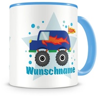 Samunshi® Kindertasse mit Namen Tasse Monstertruck Van Personalisierte Tasse mit Namen Kinder Kinderbecher mit Namen Kindergarten blau 300ml