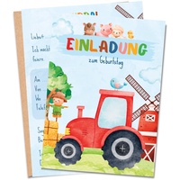 MeinBaby123® 10 Einladungskarten Kindergeburtstag für Jungs | Bauernhof Geburtstagseinladungen für Kinder | Traktor Einladungskarten | inkl. 10 Briefumschläge | Premium Qualität (Bauernhof V2)