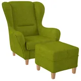 Supellex Ohrensessel Sofia Textil 92 x 68 x 95 cm Hellgrün mit Hocker